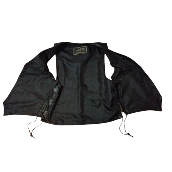 Men's Vintage Black Leather Vest Snap Drawstring Motorcycle Vest Size 64 XXL - Picture 6 of 8
